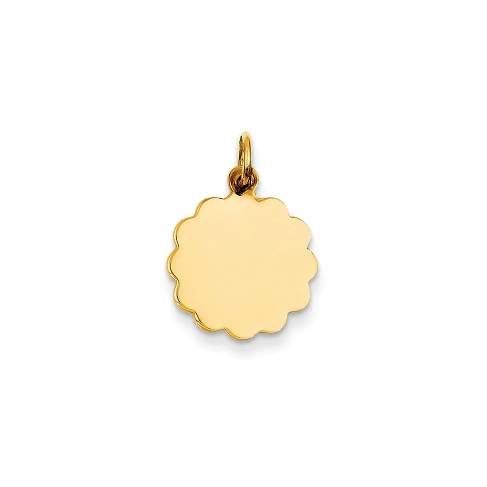 .027 Gauge Engravable Scalloped Disc Charm in 14k Gold