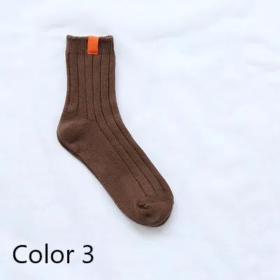 1 Pair Warm Women Socks Ribbed Cuff with  Spandex Fit