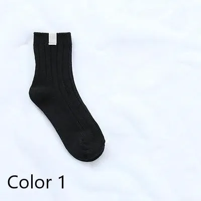 1 Pair Warm Women Socks Ribbed Cuff with  Spandex Fit