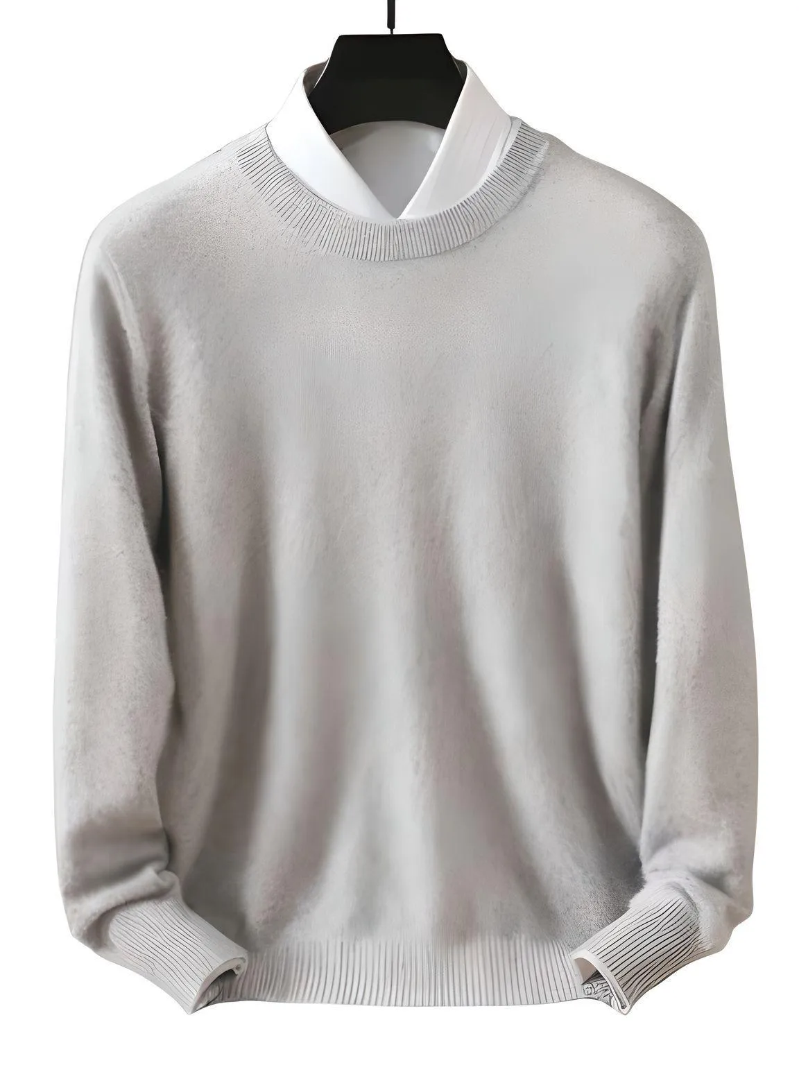 100% Pure Mink Men's Cashmere Sweaters Pullovers Long Sleeve High-End Jumpers Mink