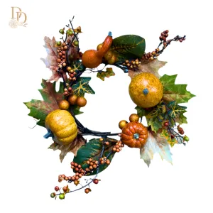 13" Pumpkin Berry Candle Ring | Fall Mini Wreath