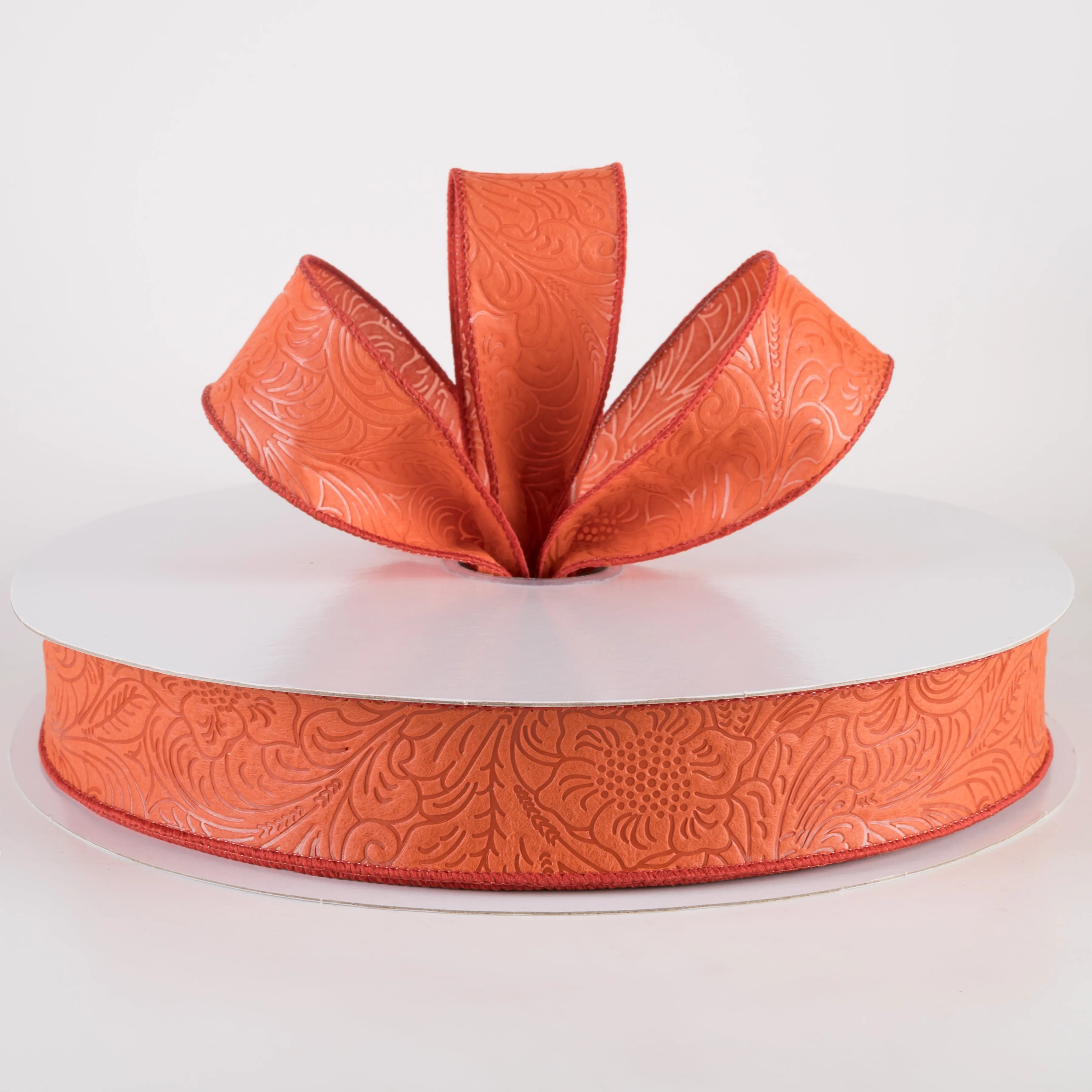 1.5" Embossed Flower Breeze Ribbon: Rust (50 Yards)