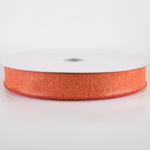 1.5" Embossed Flower Breeze Ribbon: Rust (50 Yards)