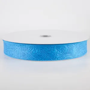 1.5" Embossed Flower Breeze Ribbon: Turquoise Blue (50 Yards)