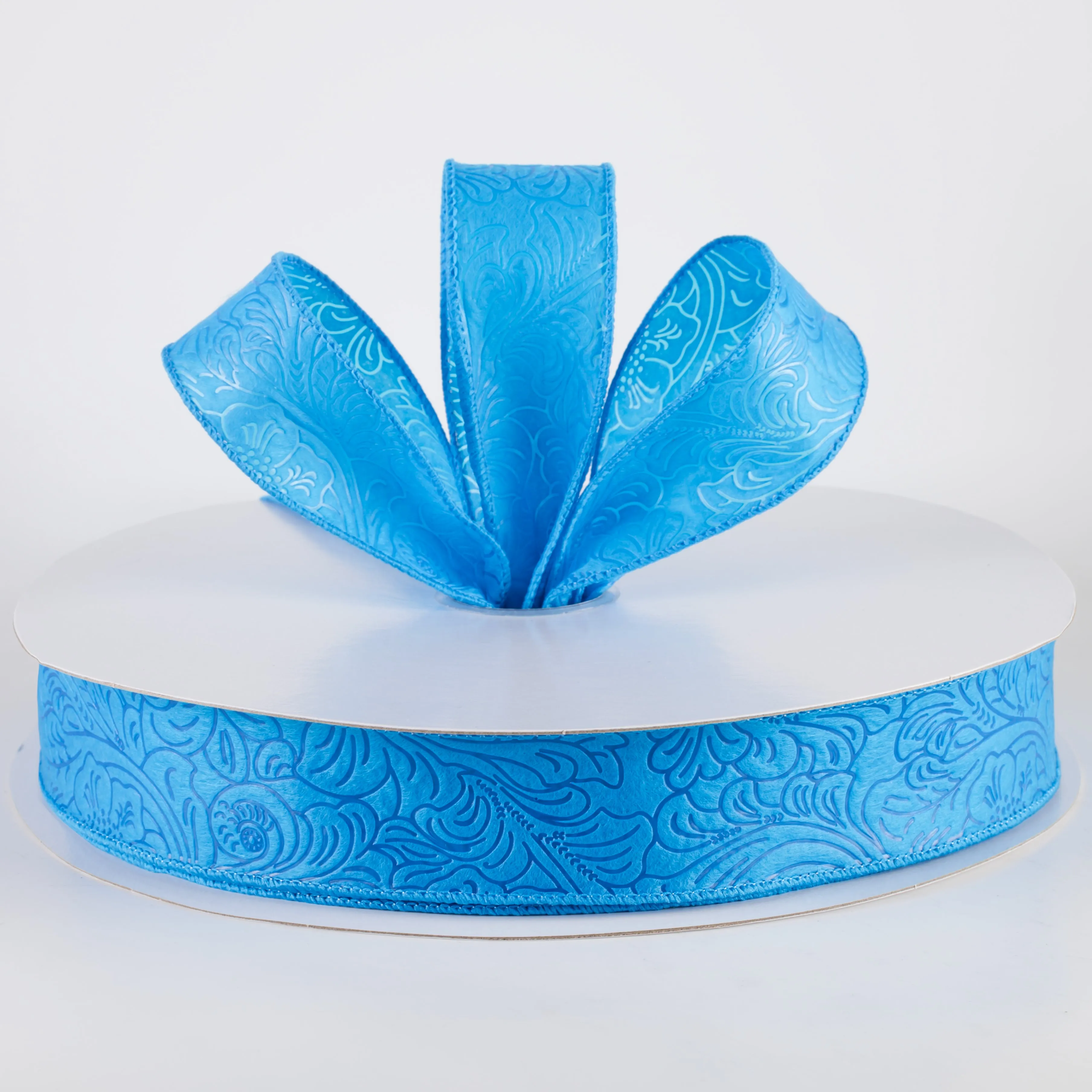 1.5" Embossed Flower Breeze Ribbon: Turquoise Blue (50 Yards)