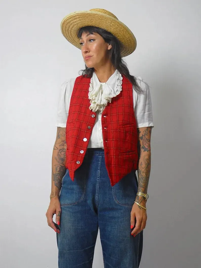 1950's Red Wool Plaid Vest