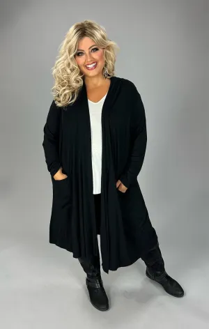 26 OT {Curvy Covered} Black Long Cardigan w/Pockets   CURVY BRAND!!!  EXTENDED PLUS SIZE XL 2X 3X 4X 5X 6X