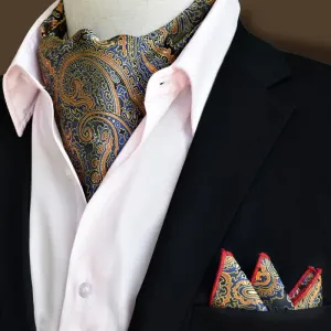 2Pcs Goldenrod Luxury Floral Paisley Pocket Square and Cravat Set