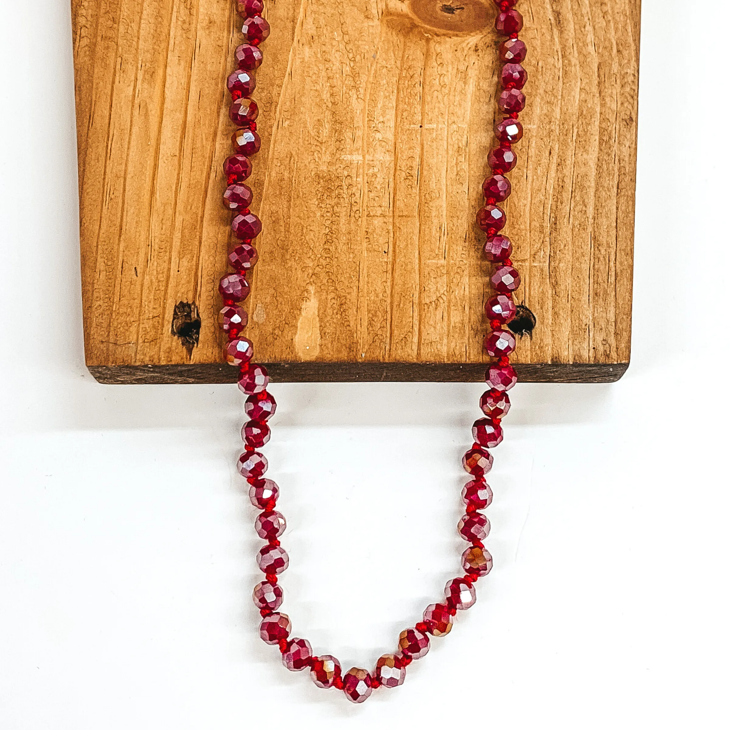 36 Inch 8mm Crystal Strand Necklace in Red AB