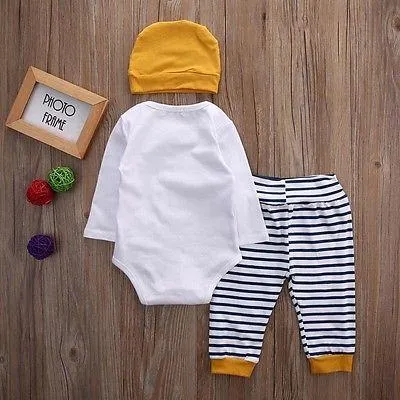 3pcs Baby Clothes Romper Long Sleeves Tops Pants Leggings Beanie Outfits Set