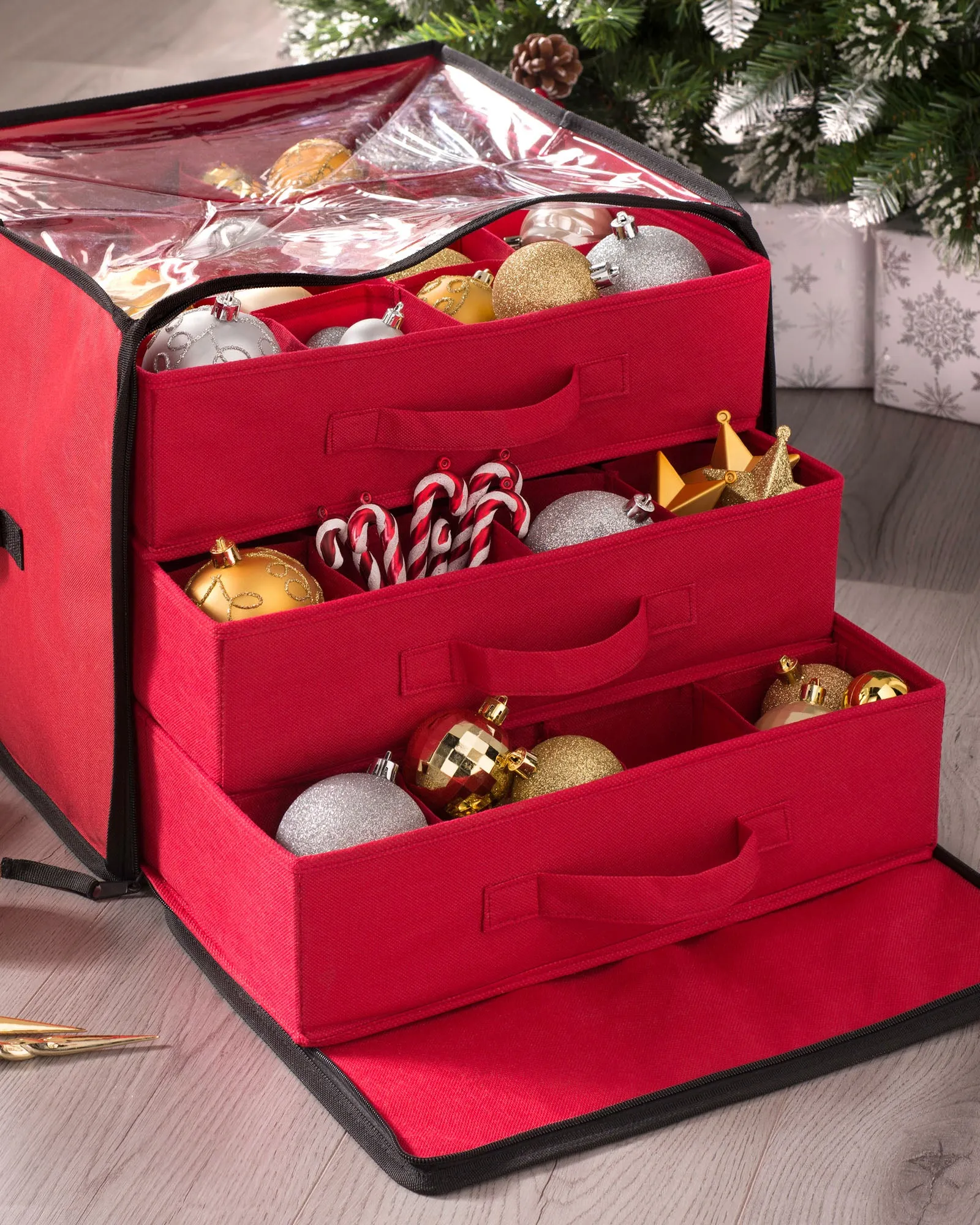 48 Piece Decoration and Ornament Storage Box, Red, 40 cm