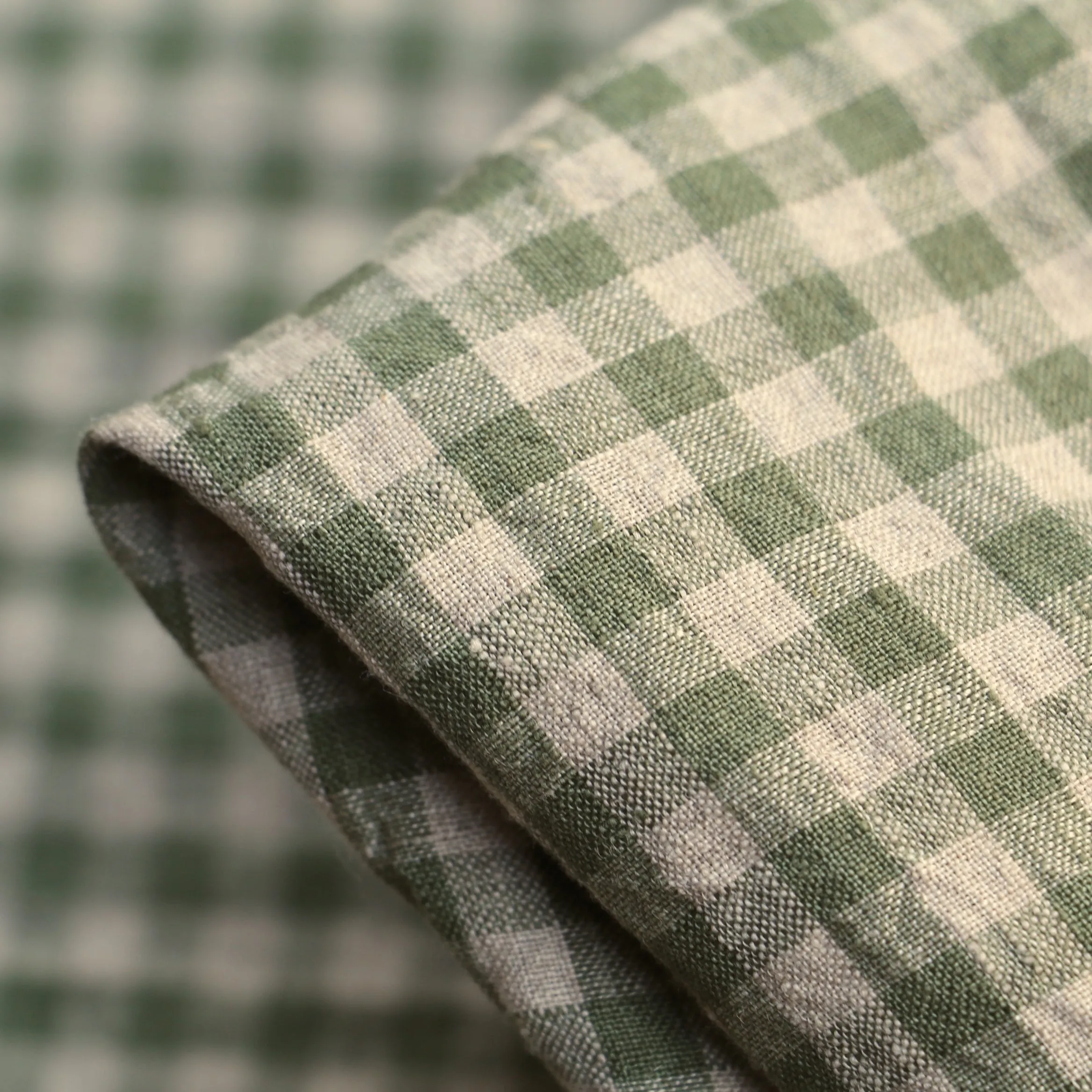 Abby Check Olive Washed Linen