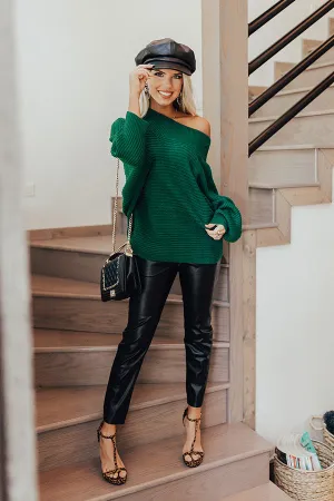 All The Feels Off Shoulder Sweater In Green