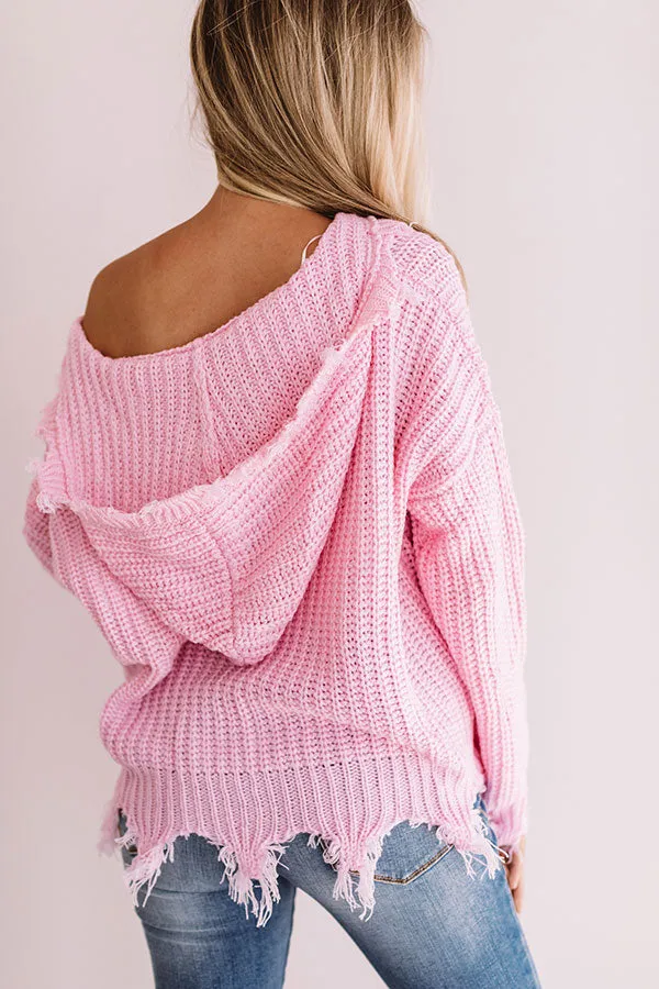 Always Fashionably Late Knitted Hoodie In Pink