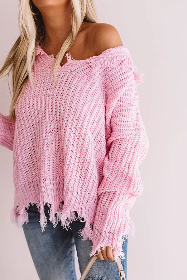 Always Fashionably Late Knitted Hoodie In Pink