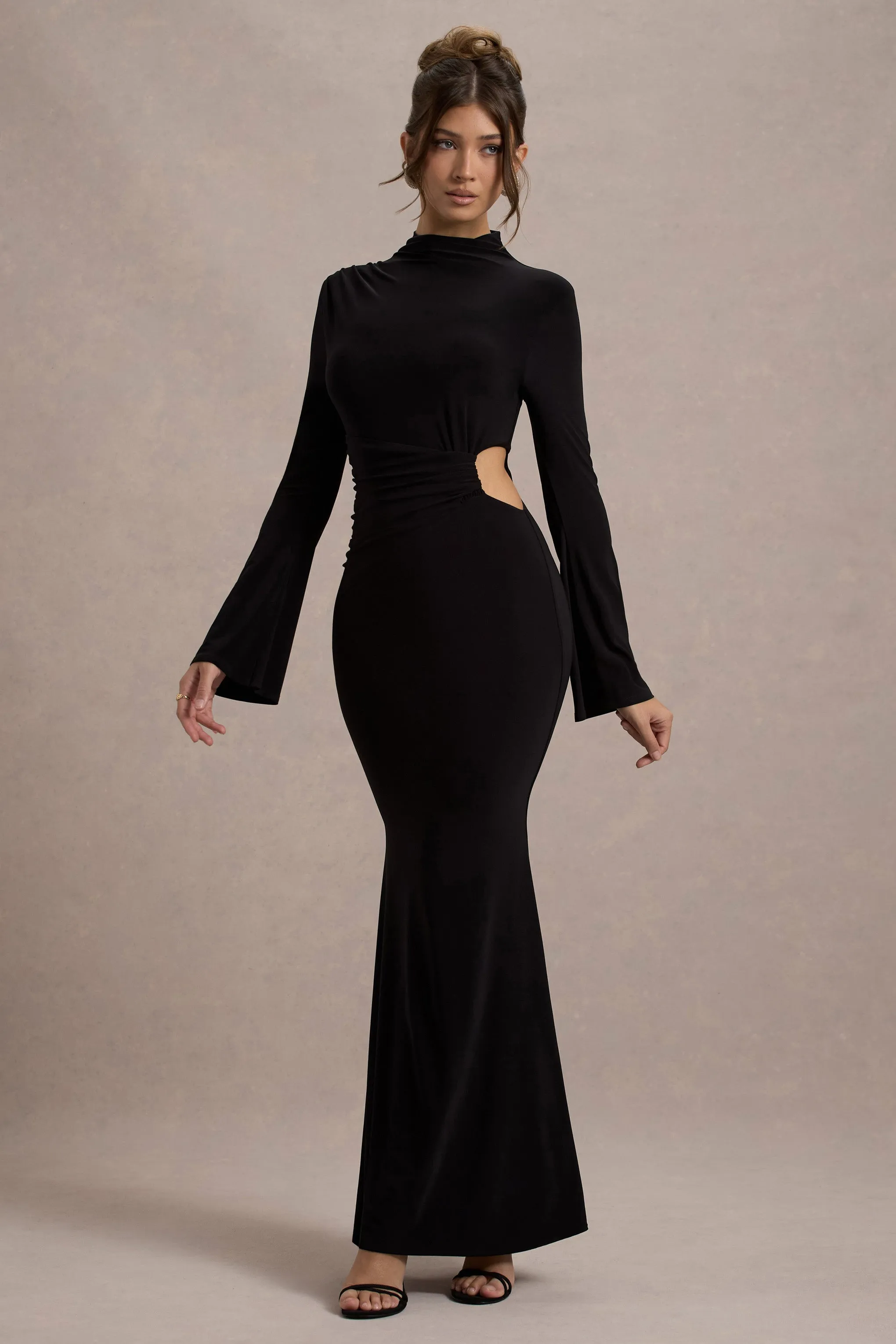 Anderson | Black High-Neck Cut-Out Maxi Dress