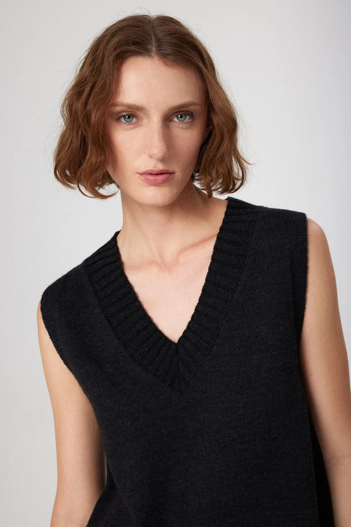 Anthracite V Neck Knitwear Women's Sweater