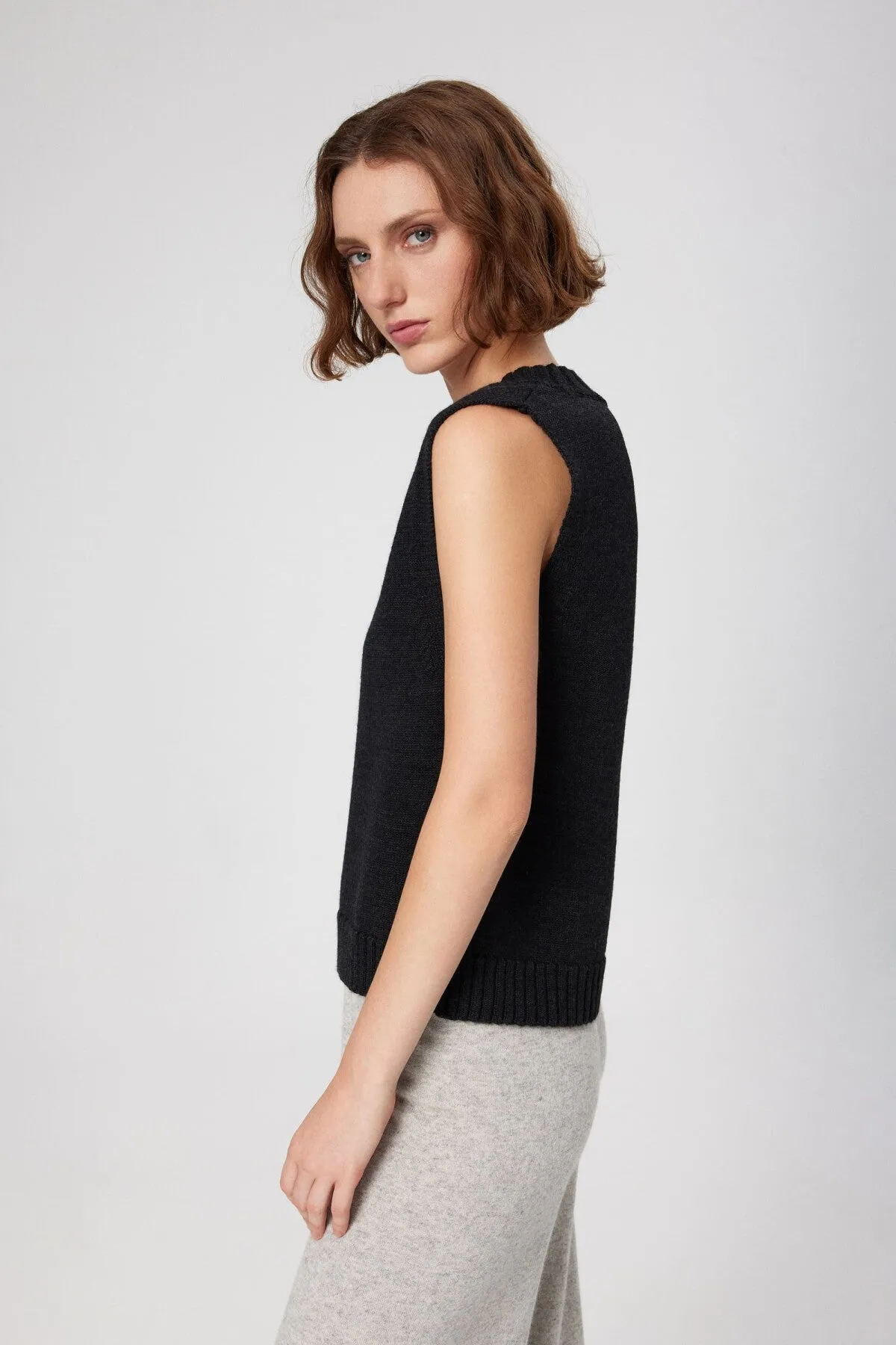 Anthracite V Neck Knitwear Women's Sweater