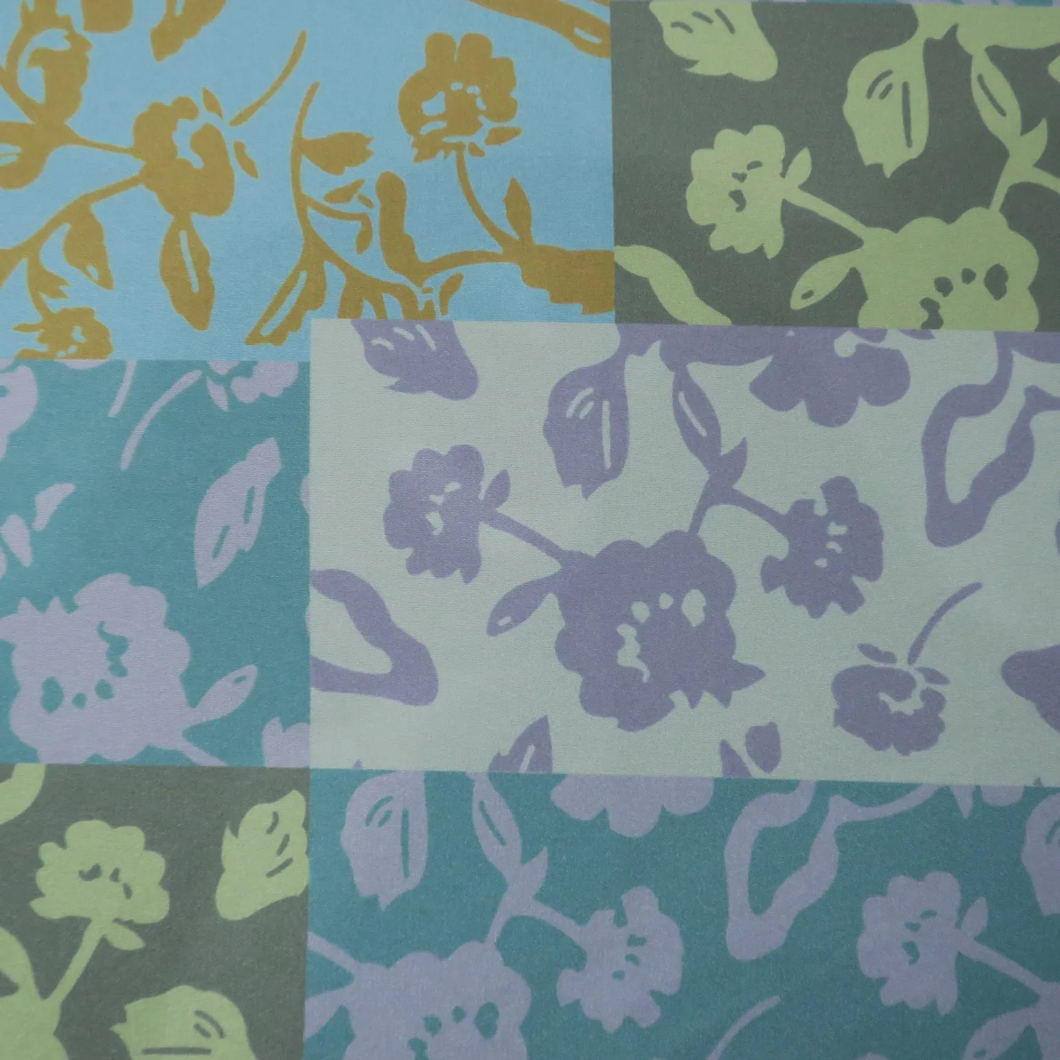 Aqua and Ivory Floral Charmeuse Polyester Fabric