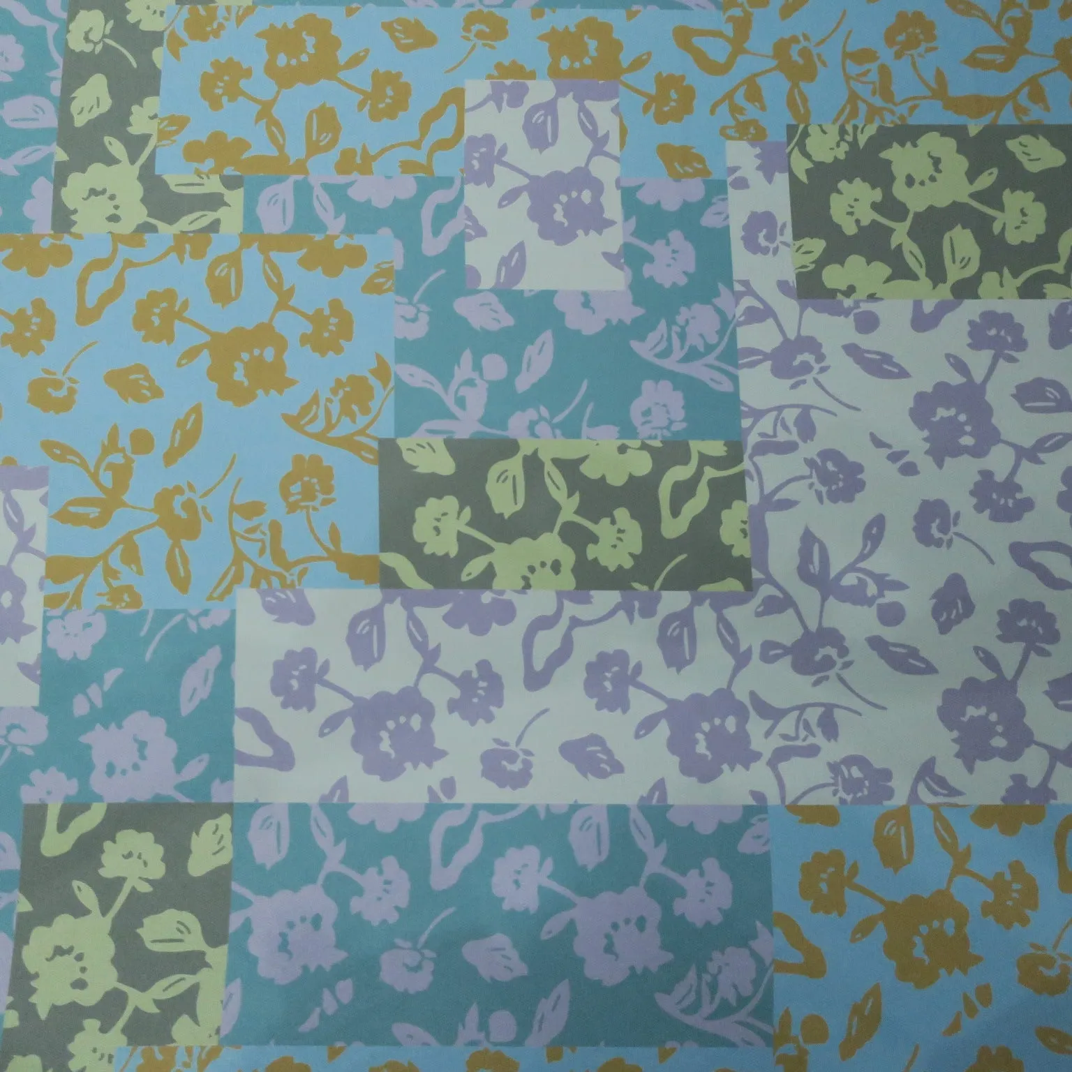 Aqua and Ivory Floral Charmeuse Polyester Fabric