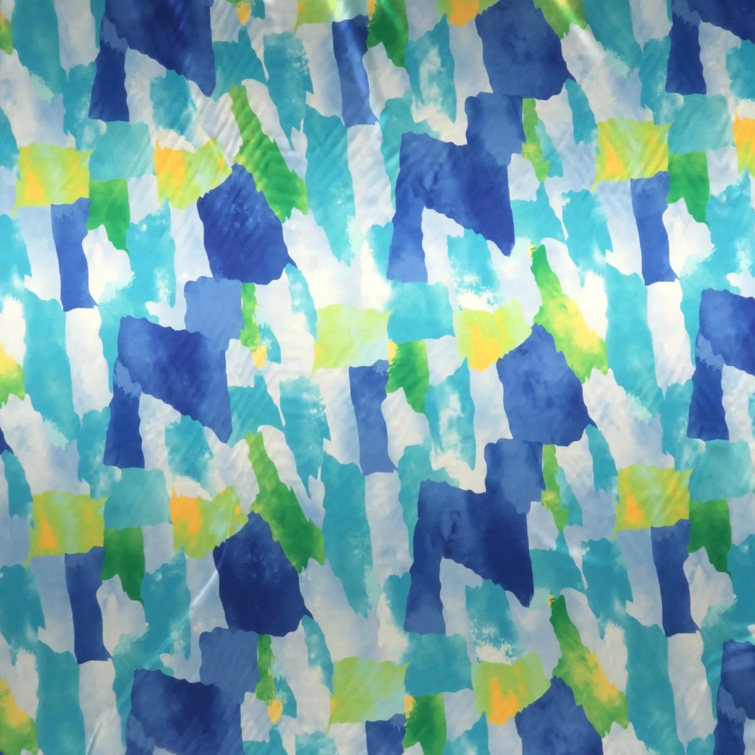 Aqua Blue Green Shades Abstract Charmeuse Polyester Fabric