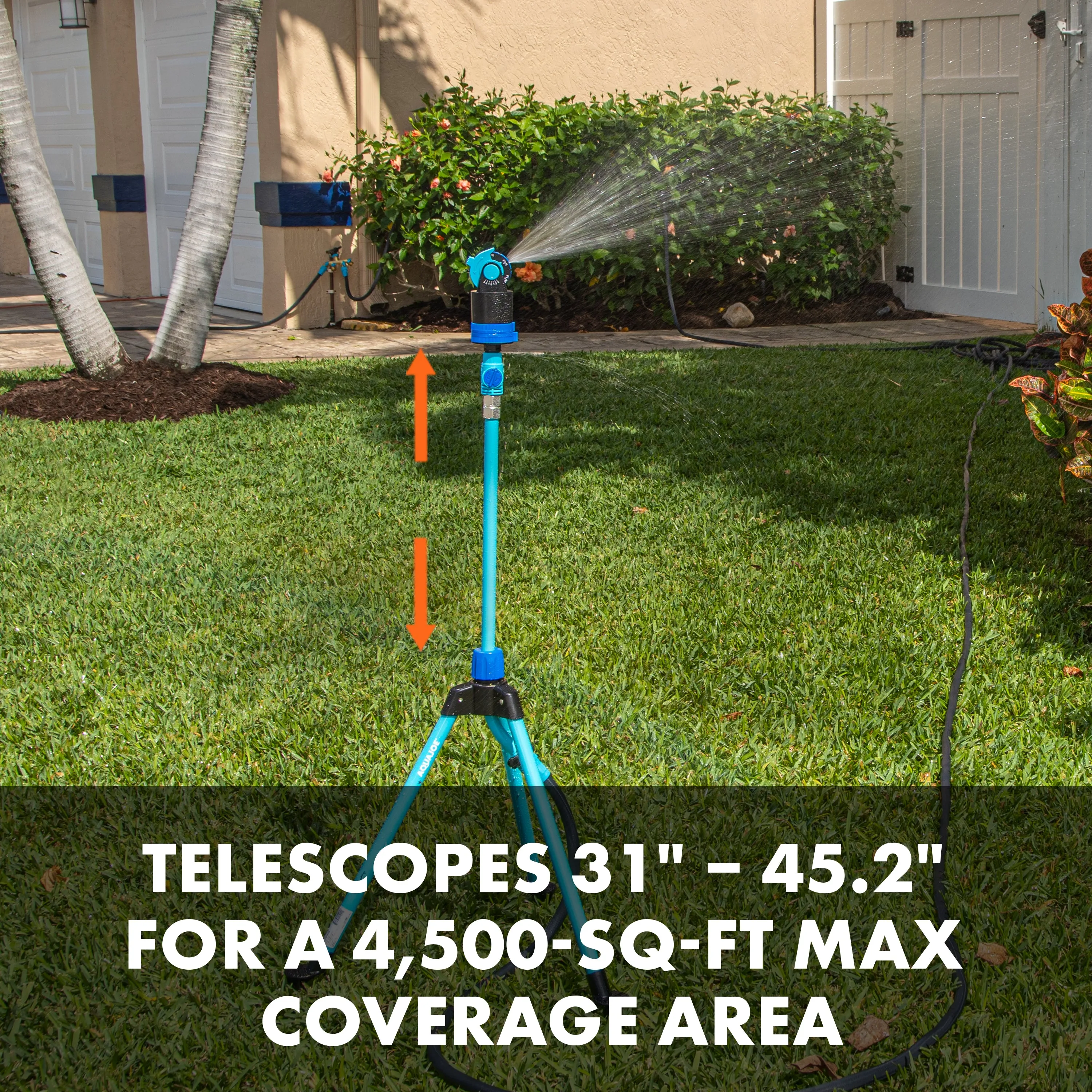 Aqua Joe AJ-6PSTB Indestructible Turbo Drive 360° Telescoping Tripod Lawn & Garden Sprinkler | 6 Spray Patterns | 4,500 Sq. Ft. Max Coverage