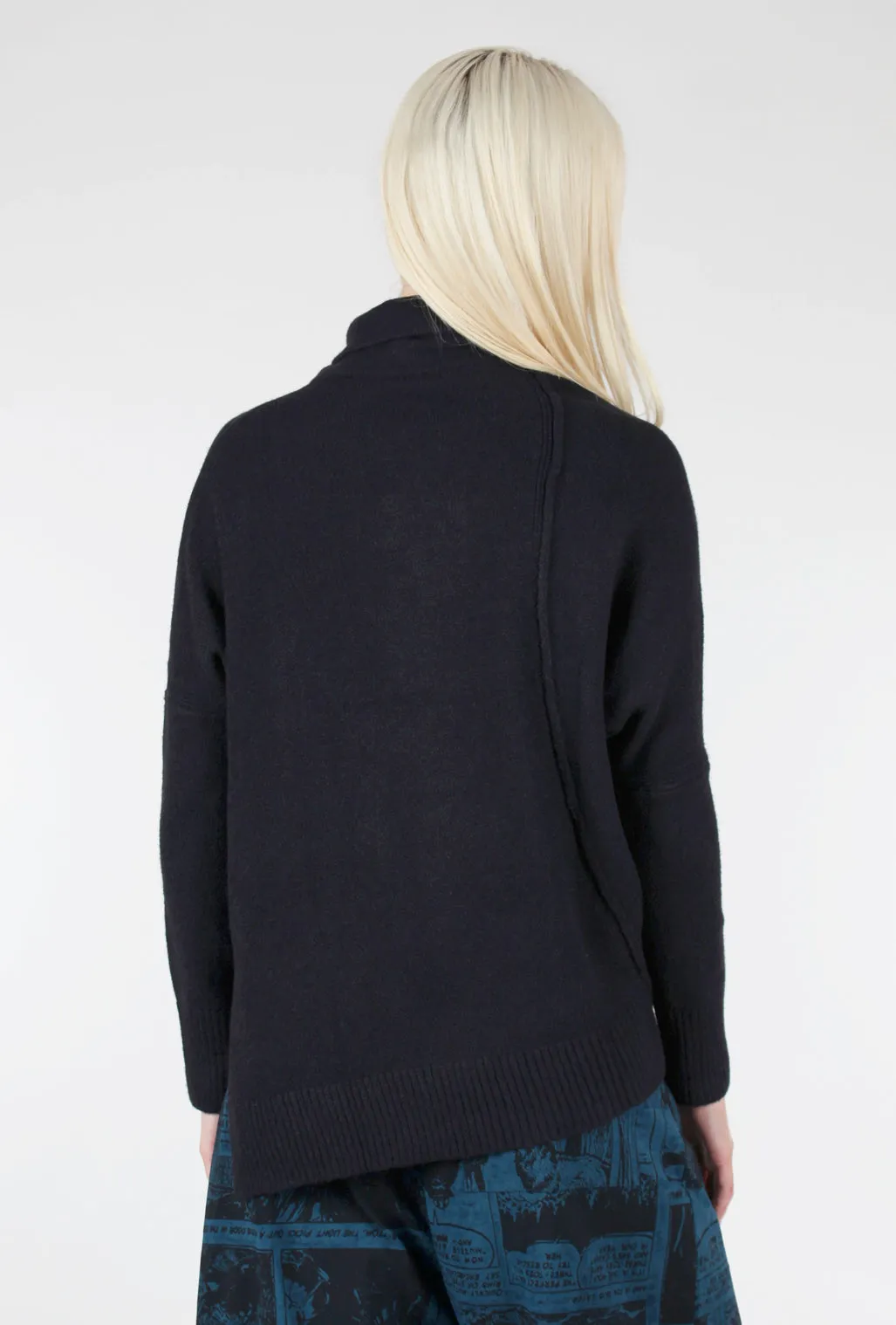 Asym Turtleneck Sweater, Black