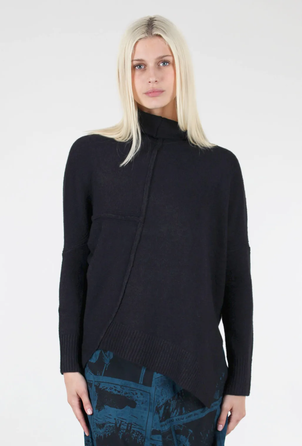 Asym Turtleneck Sweater, Black