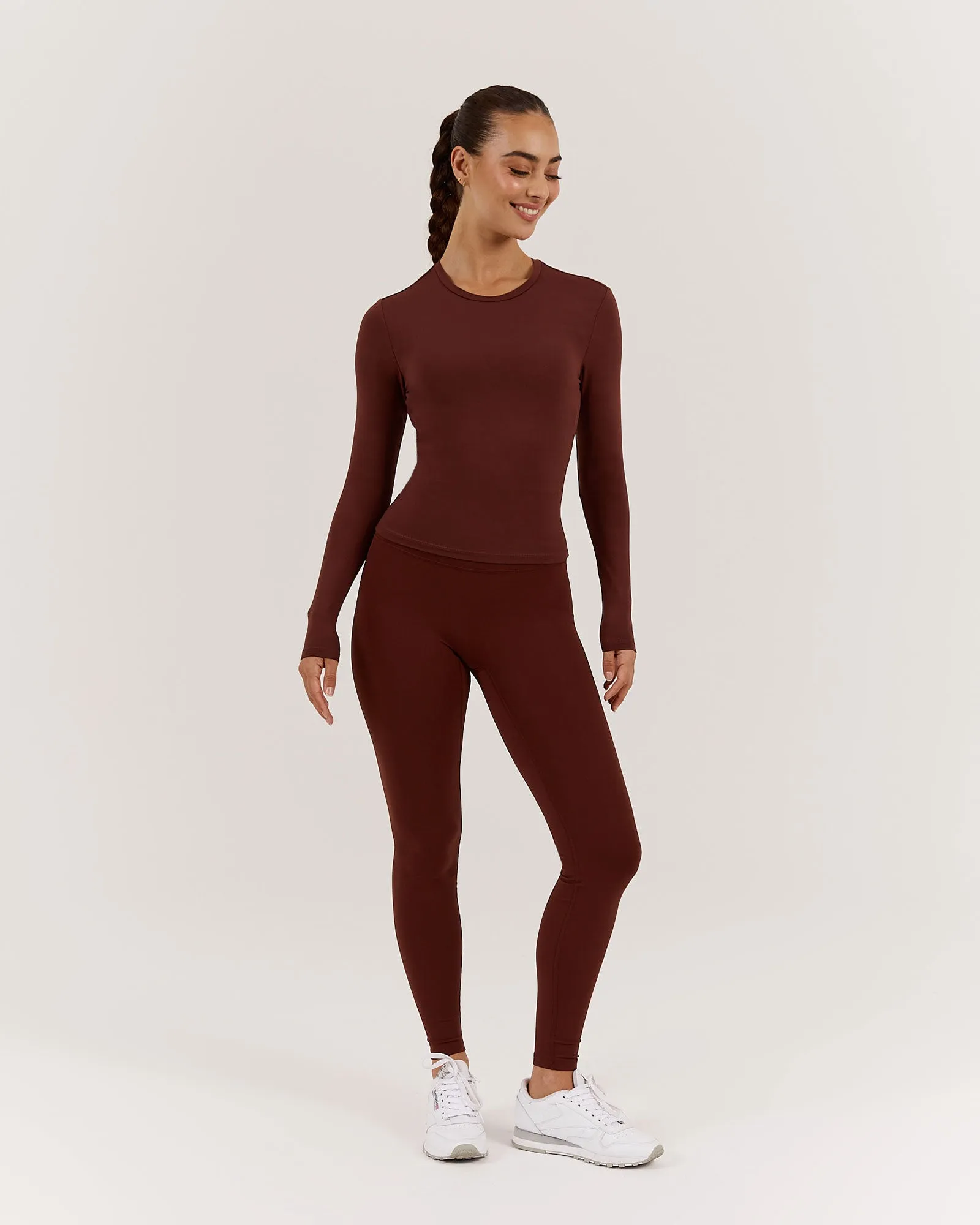 ATHLEISURE LONG SLEEVE TOP - CHOCOLATE