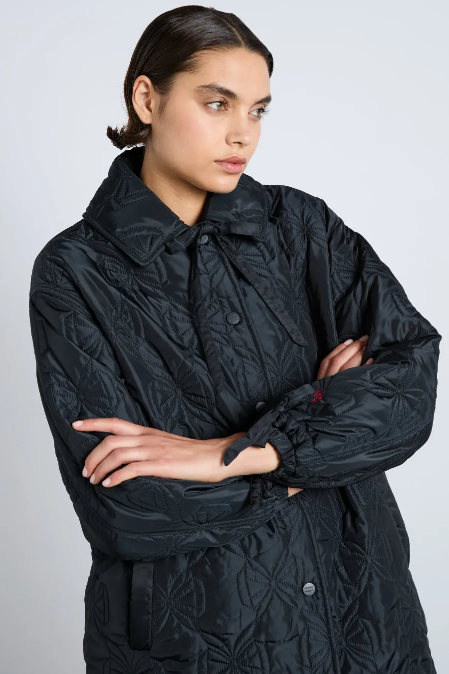 aubrey quilted coat- black bows