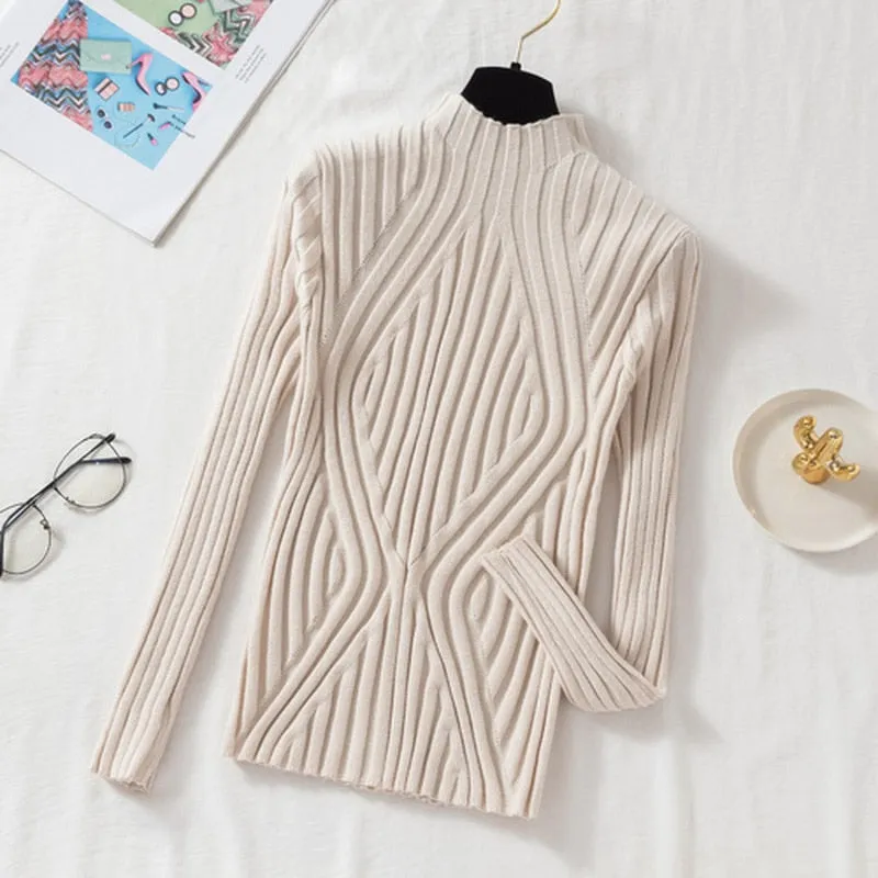 Autumn Knitted Sweater Women 2022 Pullover Long Sleeve Office Lady Jumper Sweater Slim Solid Sweaters Casual Tops New 17041