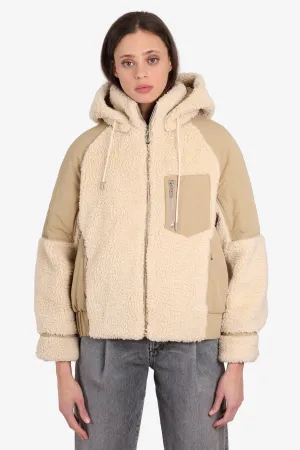 Ba&Sh Beige Teddy Puffer Jacket with Hood Size 2