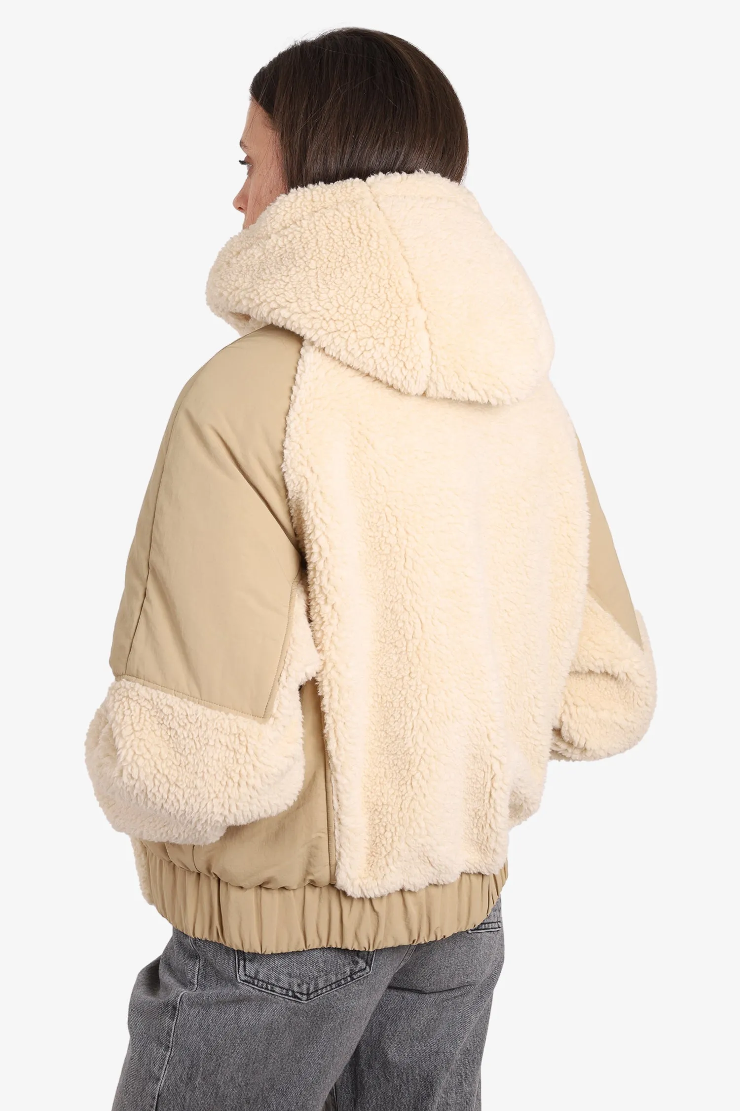 Ba&Sh Beige Teddy Puffer Jacket with Hood Size 2