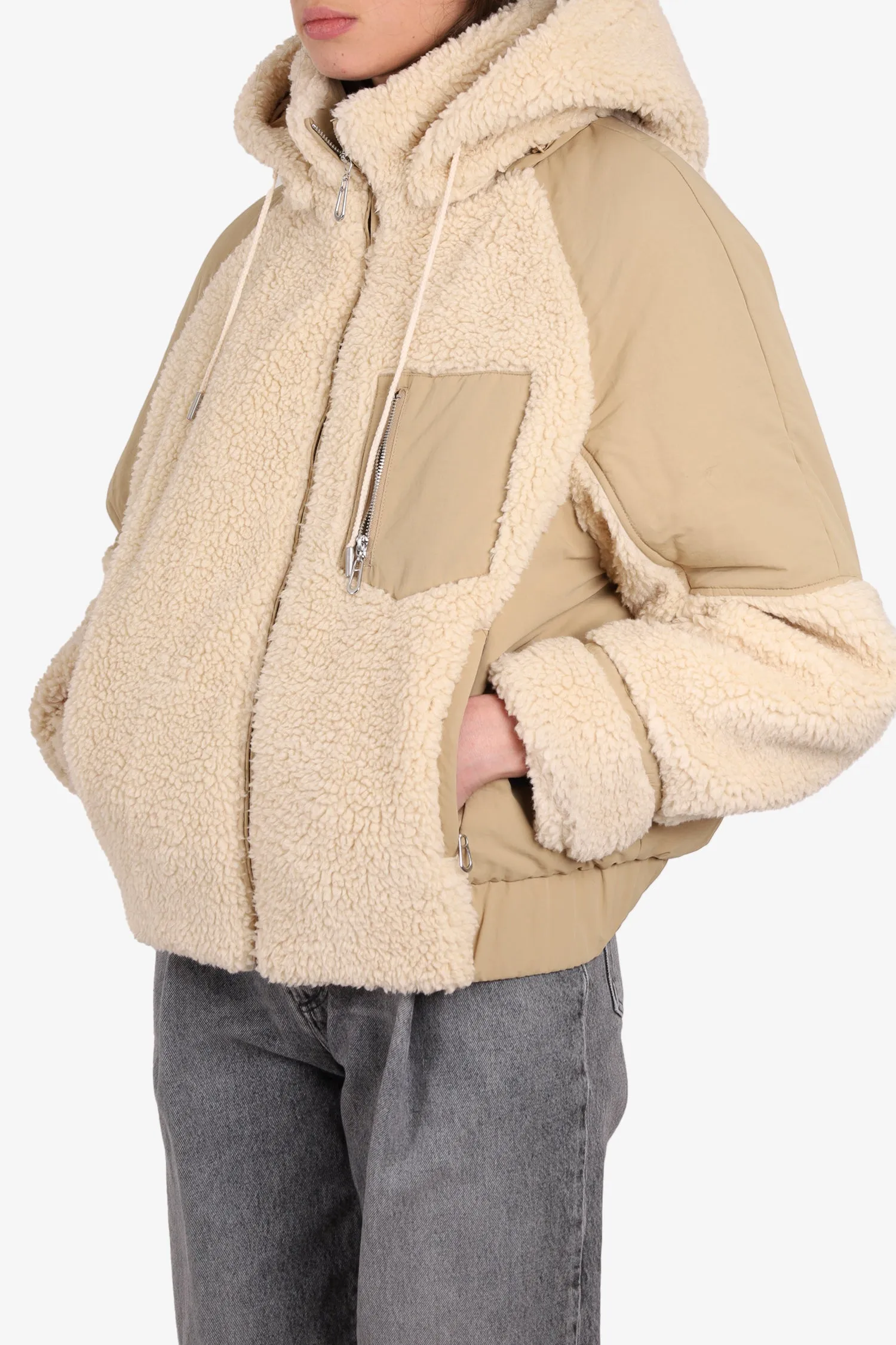 Ba&Sh Beige Teddy Puffer Jacket with Hood Size 2