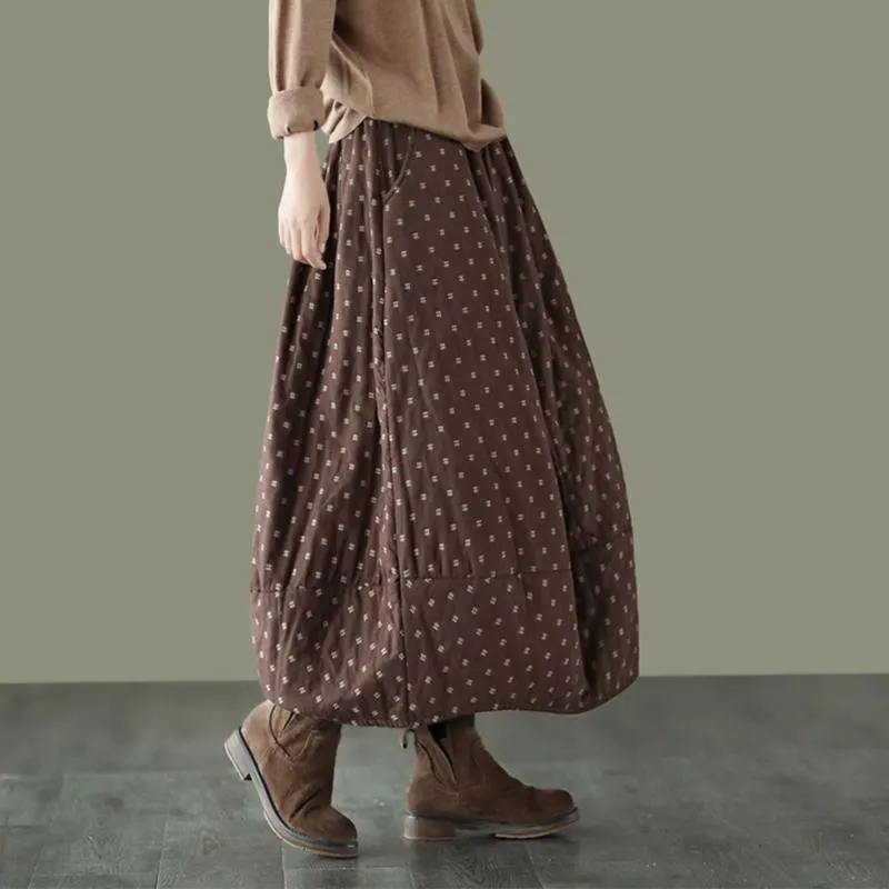 Babakud Women Autumn Retro Cotton Linen Quilted Skirt