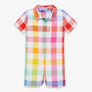 Baby button down shortie in rainbow gingham