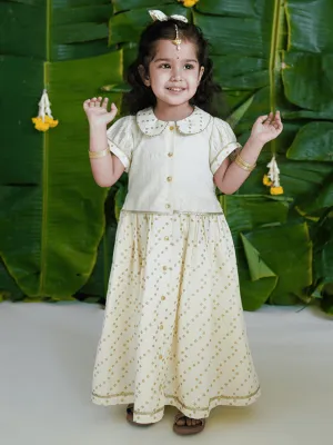 Baby Girl Bandhani Pattu Pavdai-Cream