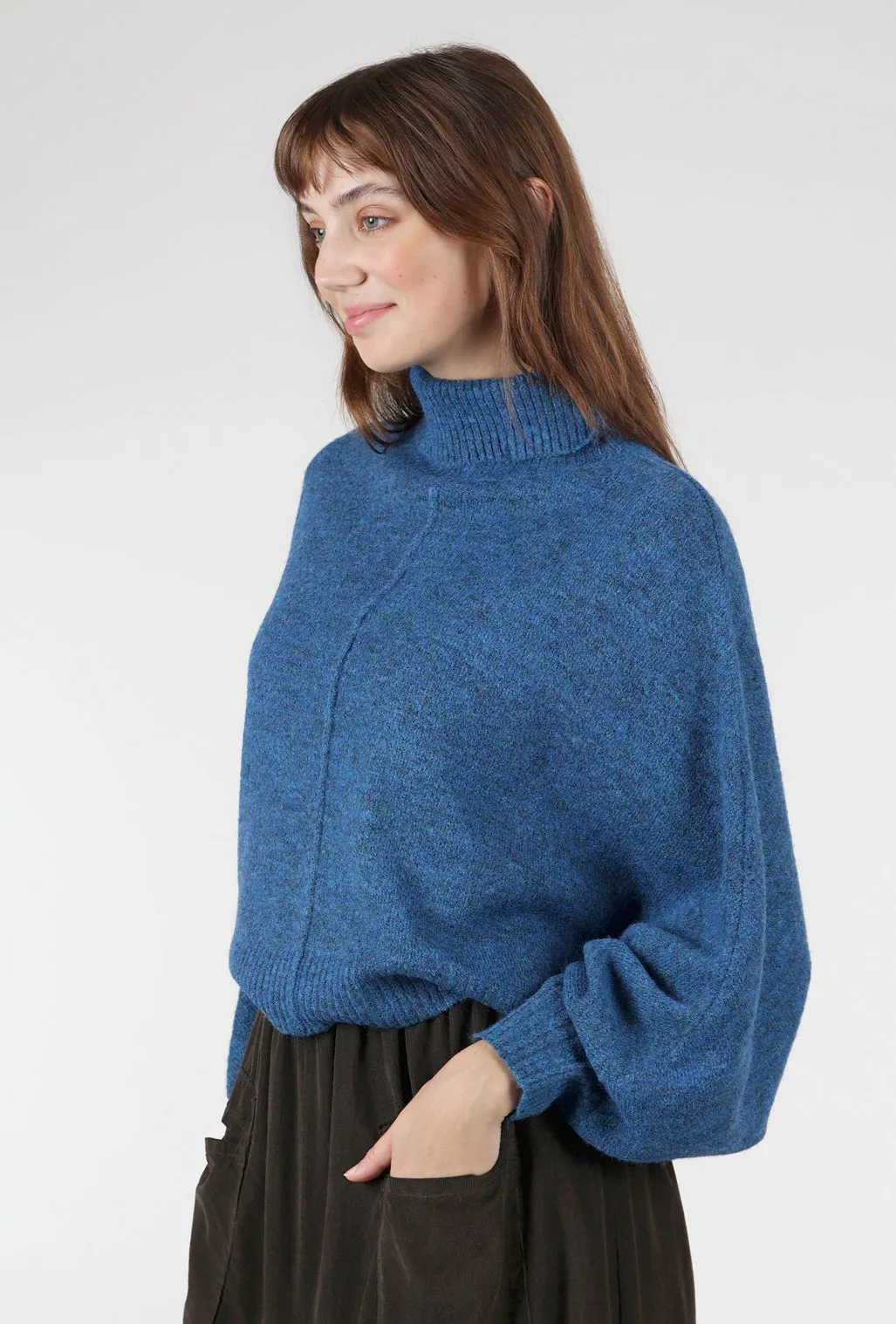 Batwing Sweater Poncho, Peacock Blue