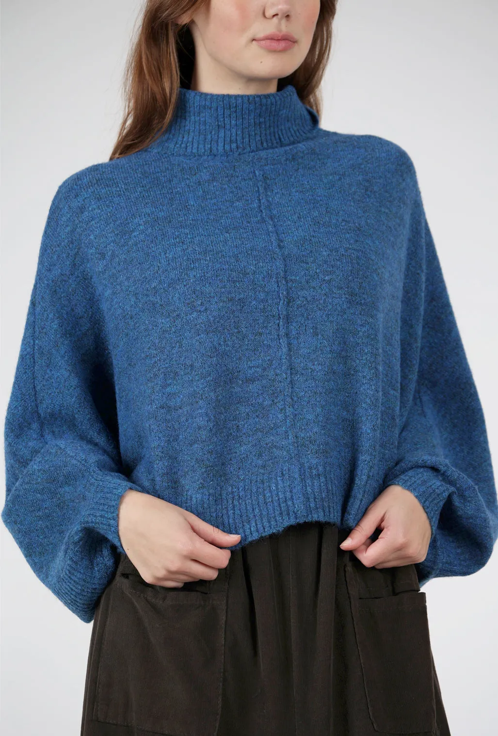 Batwing Sweater Poncho, Peacock Blue