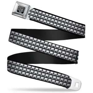 BD Wings Logo CLOSE-UP Black/Silver Seatbelt Belt - Printed Studs Webbing