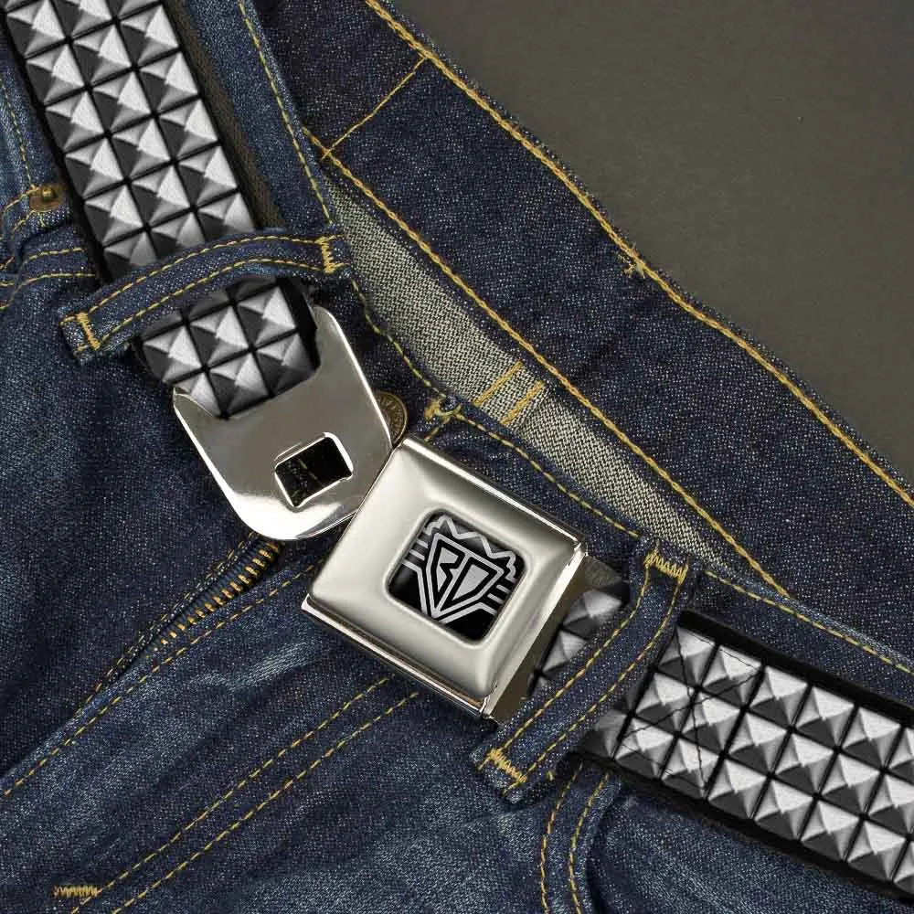 BD Wings Logo CLOSE-UP Black/Silver Seatbelt Belt - Printed Studs Webbing