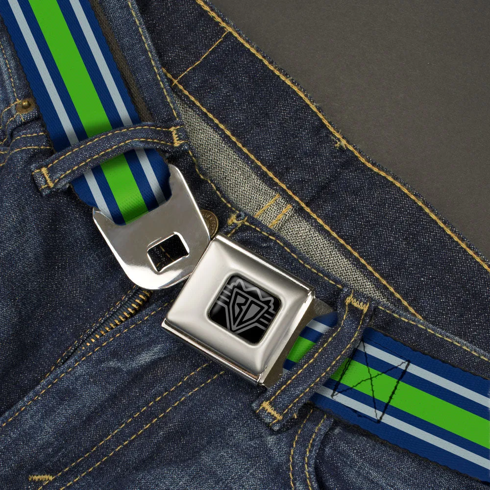 BD Wings Logo CLOSE-UP Black/Silver Seatbelt Belt - Stripe2 Navy/Gray/Green Webbing