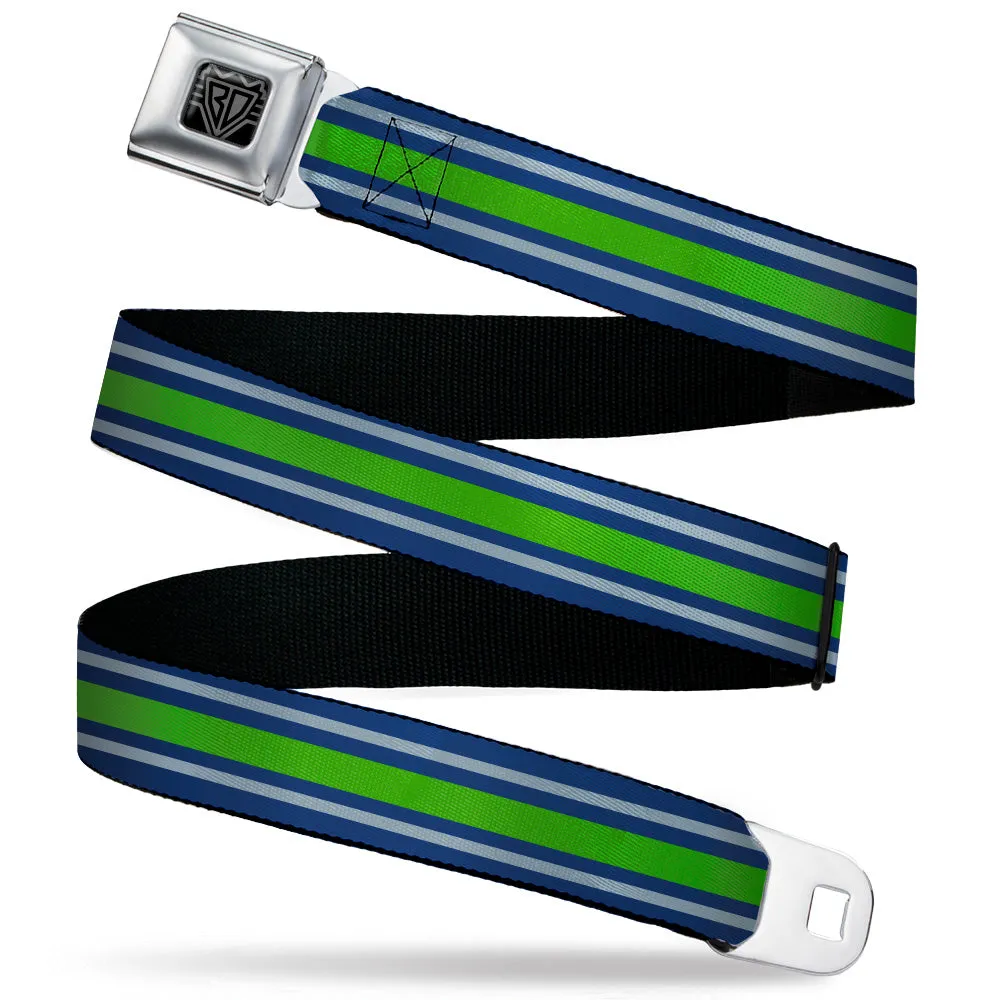 BD Wings Logo CLOSE-UP Black/Silver Seatbelt Belt - Stripe2 Navy/Gray/Green Webbing