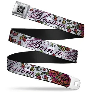 BD Wings Logo CLOSE-UP Full Color Black Silver Seatbelt Belt - Born to Blossom White Webbing