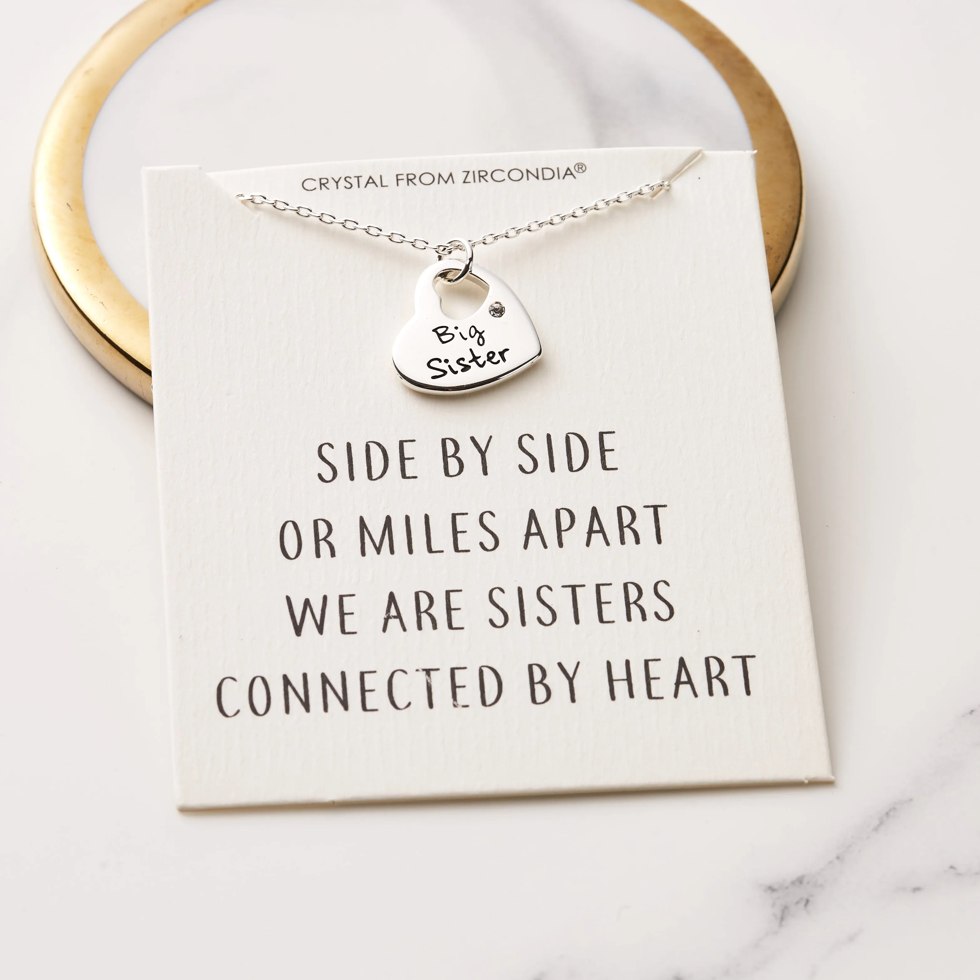 Big Sister Heart Necklace with Quote Card Created with Zircondia® Crystals