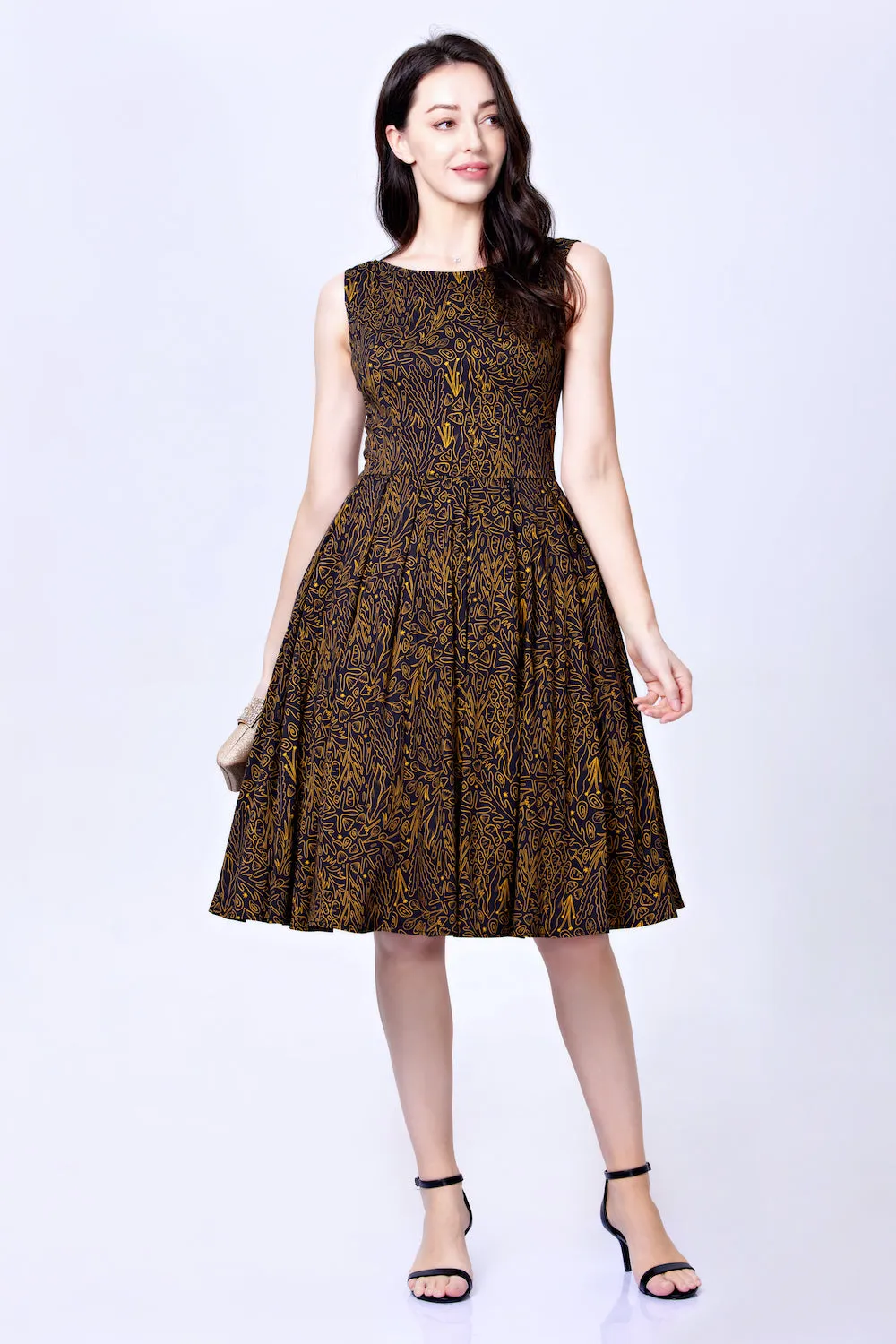 Black and Gold Coral Reefs Lily Dress by Miss Lulo