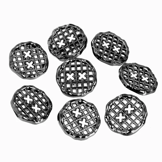 Black Color Metal Buttons with Grid Openwork Design(6 Big   6 Small)