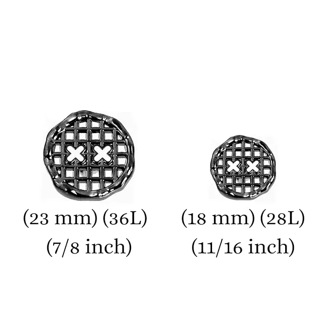 Black Color Metal Buttons with Grid Openwork Design(6 Big   6 Small)