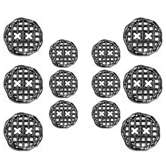 Black Color Metal Buttons with Grid Openwork Design(6 Big   6 Small)