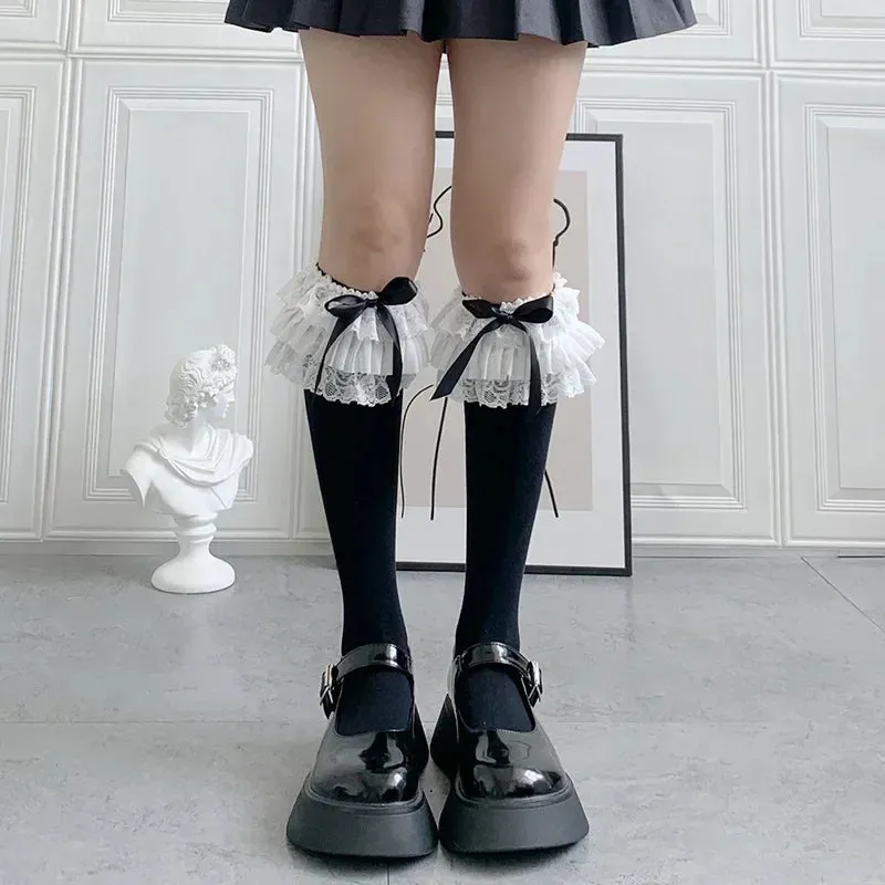 Black Kawaii Lolita Lace Calf Stockings